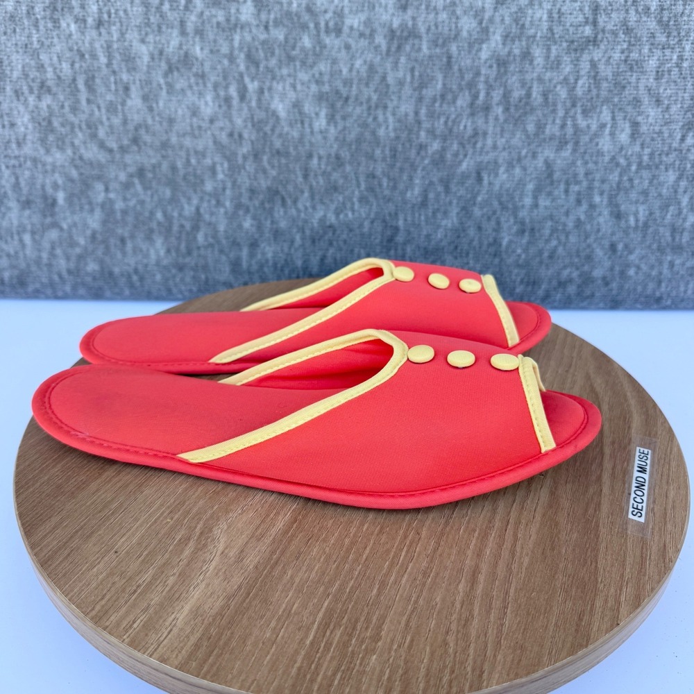 Vintage‎ Kayser House Slipper Bright Red Yellow Slippers Open Toe Size Large 8 9